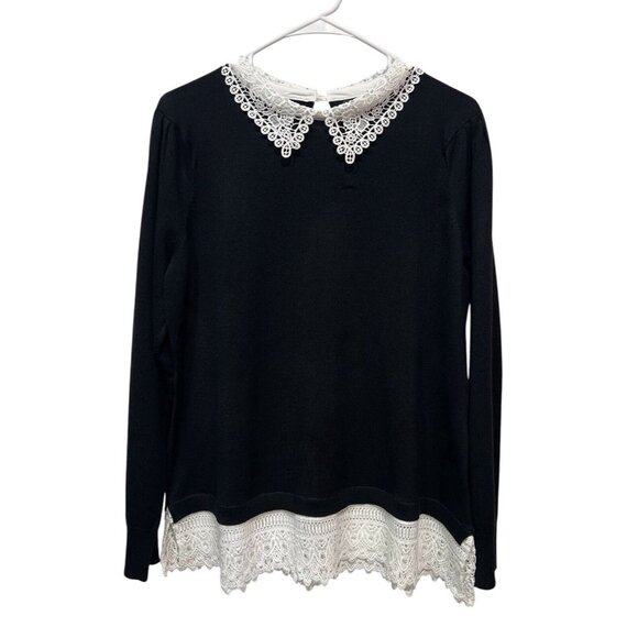Adrianna Pappel Sweaters - adrianna papell Women Sweater Black White Lace Long Sleeves NWOT